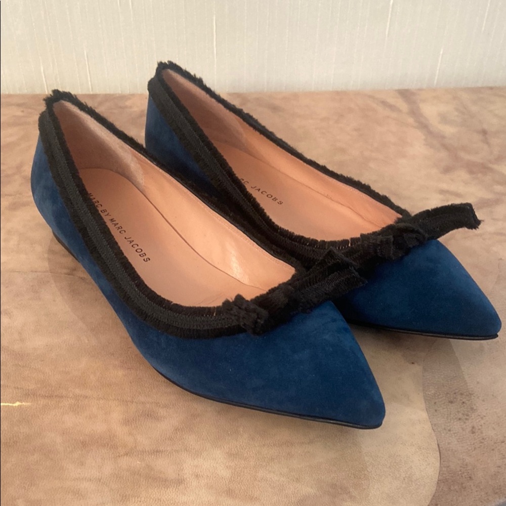 Marc Jacobs Blue and Black Pointed Toe Flats with Bow